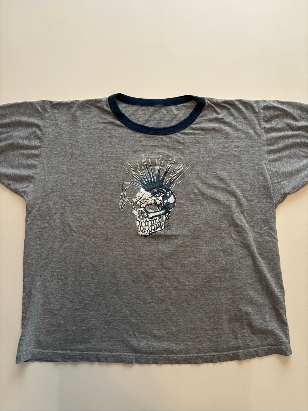 Punk rock style short boxy fitting skull with liberty spikes Y2K calm shirt